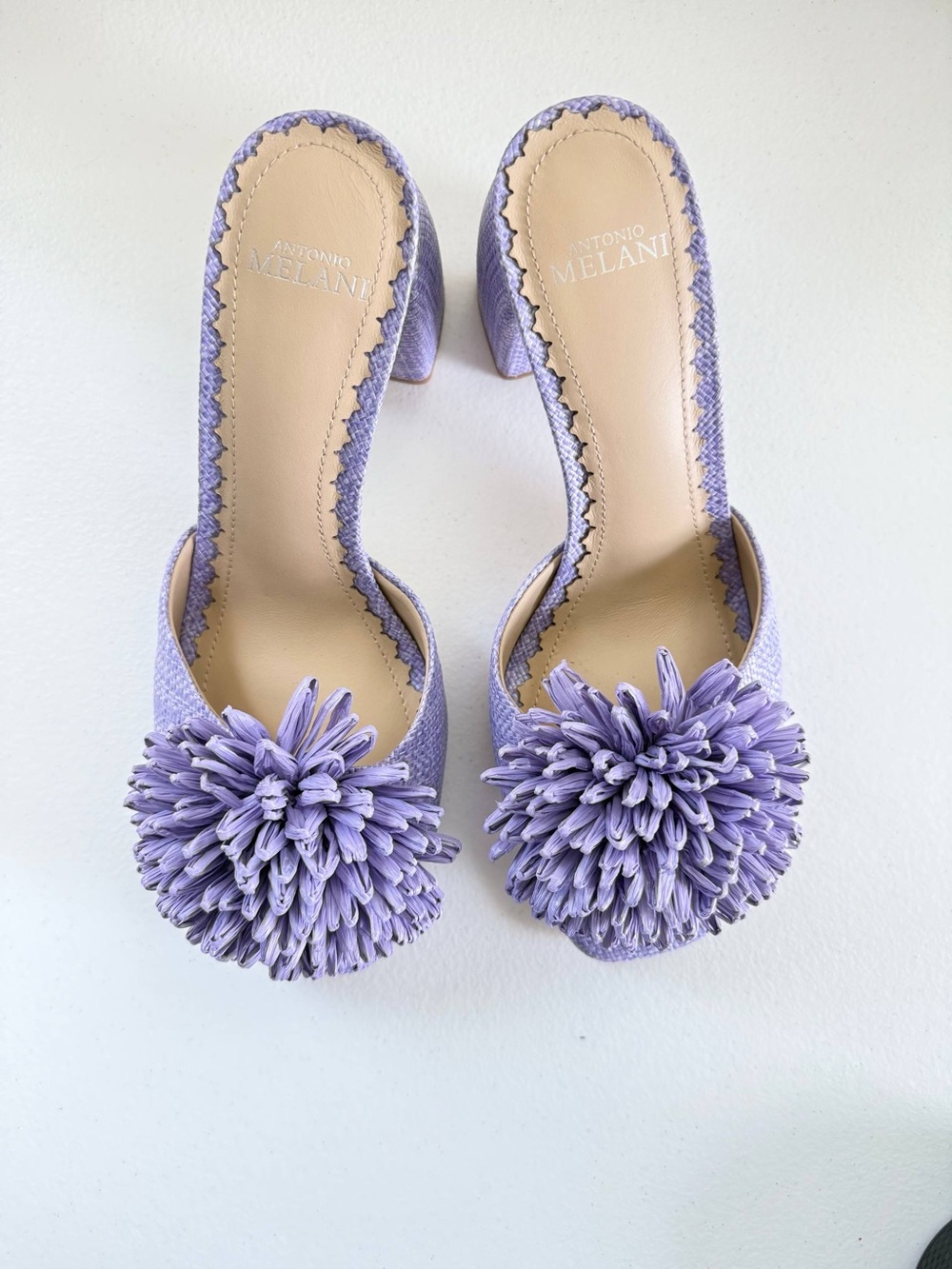 Antonio Melani Women Lavender Woven Block Heel Mule Raffia Flower Size 8.5 NWT - Picture 3 of 12